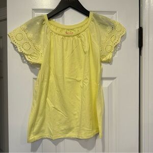 Cat & Jack yellow tee flutter sleeve lace scoop neck size large 10-12